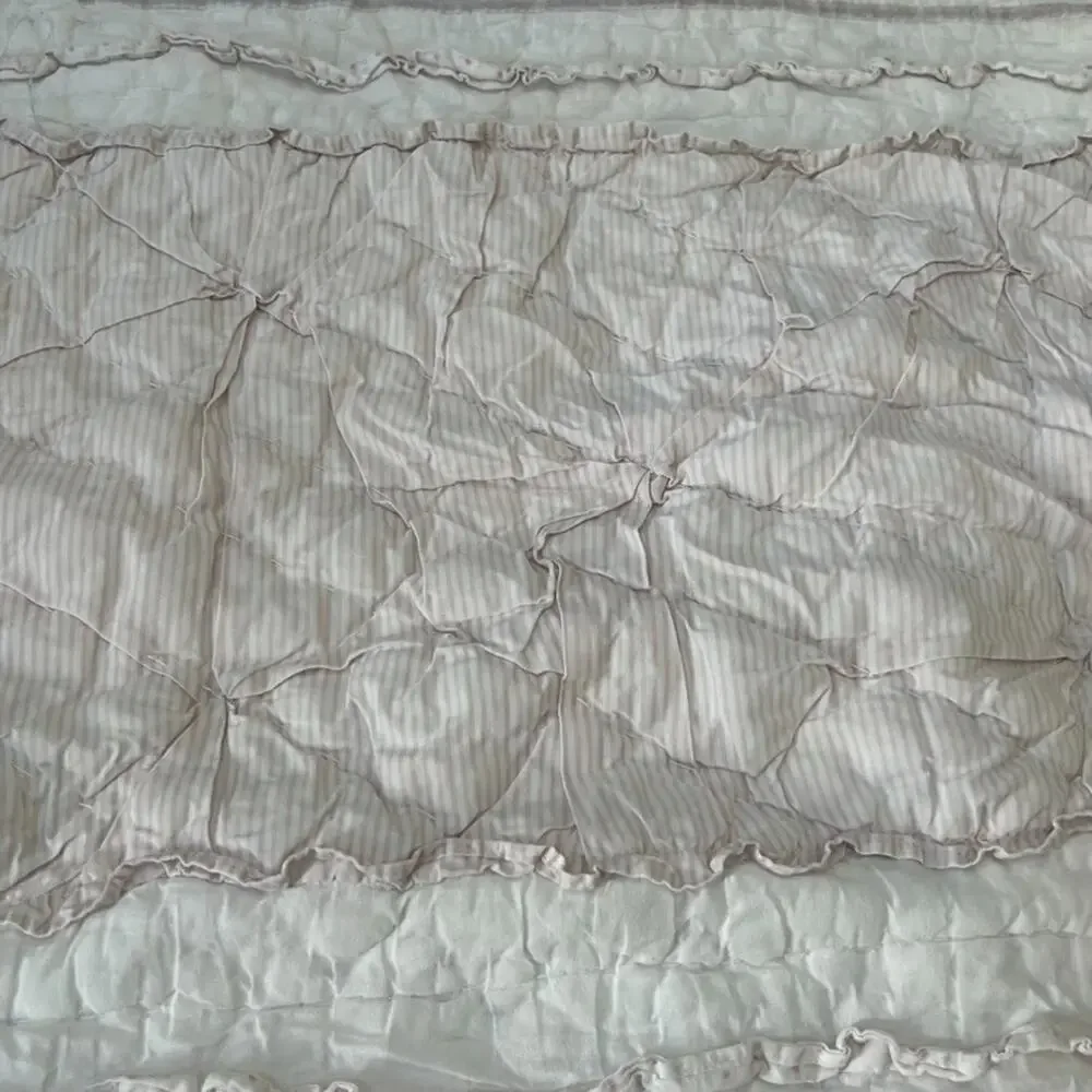 Pottery Barn Kids Full Queen Quilt Brigitte Pink Stripe Polka Dots Ruffles